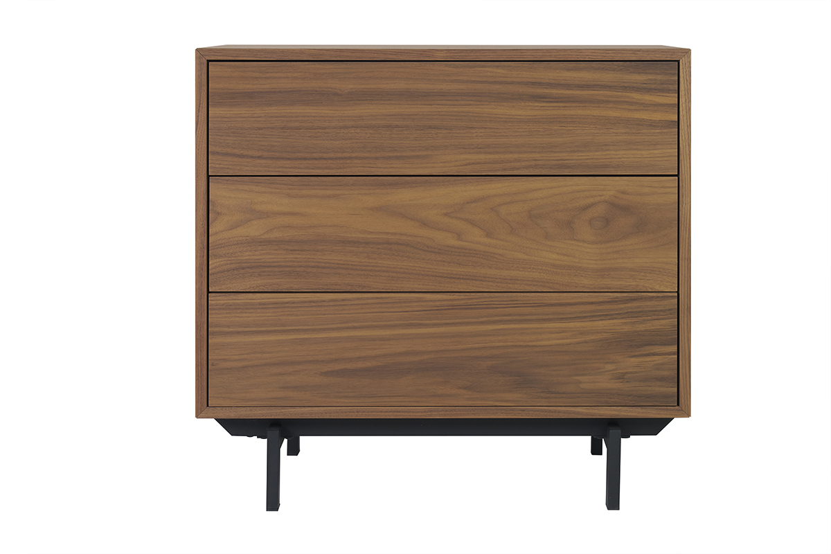 Commode vintage en bois fonc noyer et mtal noir 3 tiroirs L81 cm MANNY