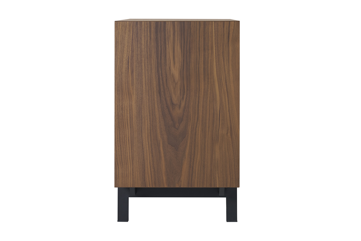 Commode vintage en bois fonc noyer et mtal noir 3 tiroirs L81 cm MANNY