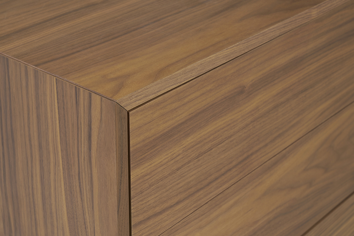 Commode vintage en bois fonc noyer et mtal noir 3 tiroirs L81 cm MANNY