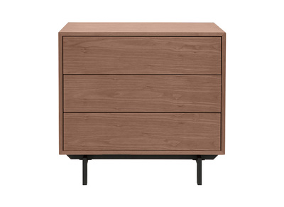 Commode vintage en bois foncé noyer et métal noir 3 tiroirs L81 cm MANNY