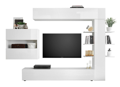 Composition TV murale laqu&eacute;e blanc brillant ETERNEL