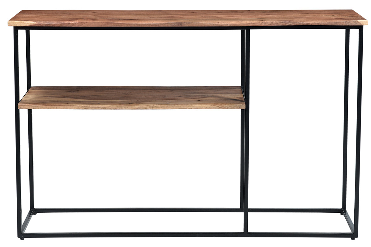 Console avec �tag�re en bois massif et m�tal noir L120 cm LOCK