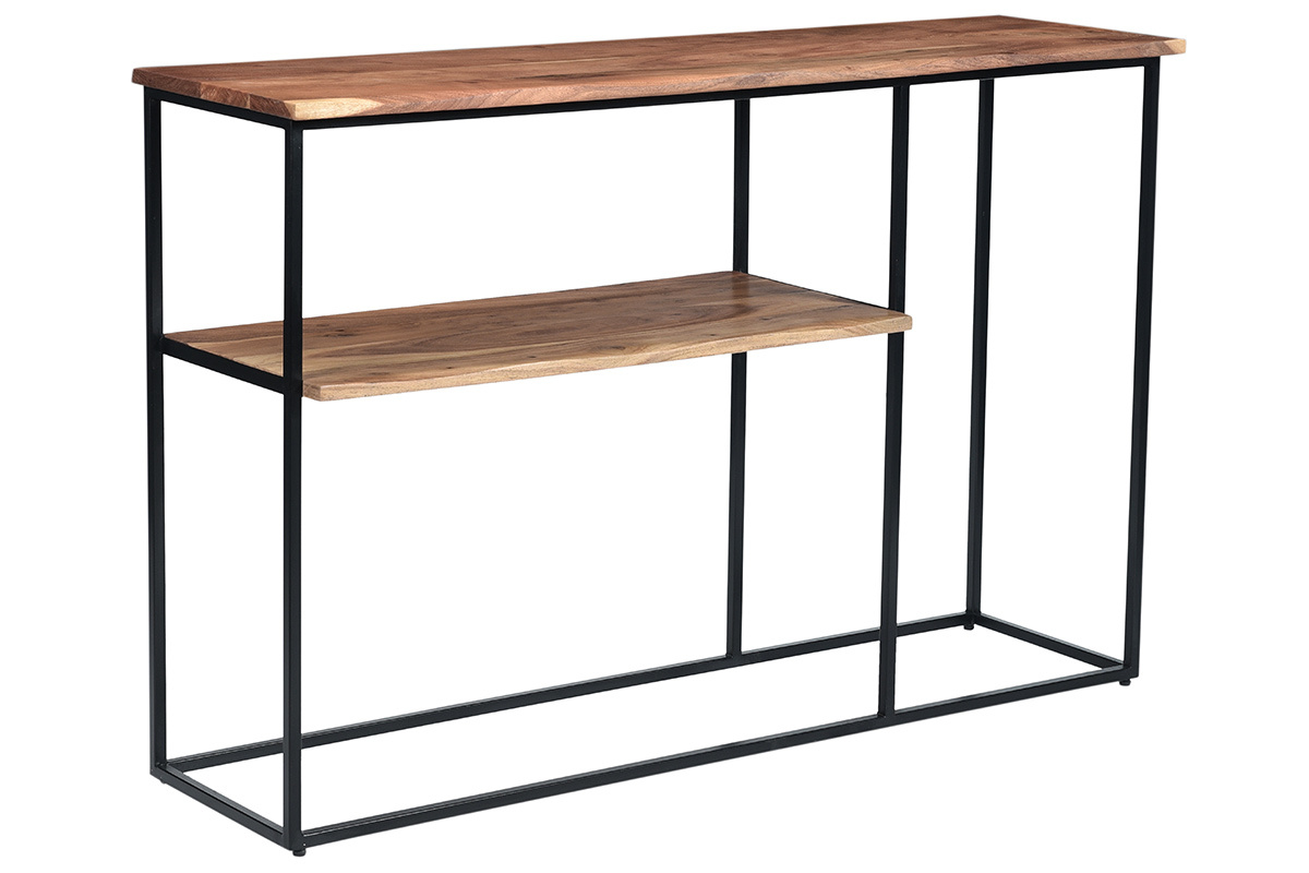 Console avec �tag�re en bois massif et m�tal noir L120 cm LOCK