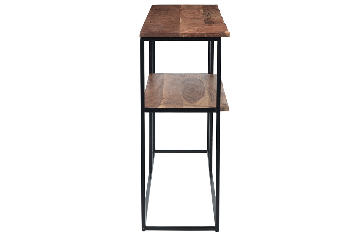Console avec �tag�re en bois massif et m�tal noir L120 cm LOCK