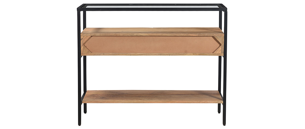 Console avec plateau verre et tiroirs en manguier massif L100 cm SITA