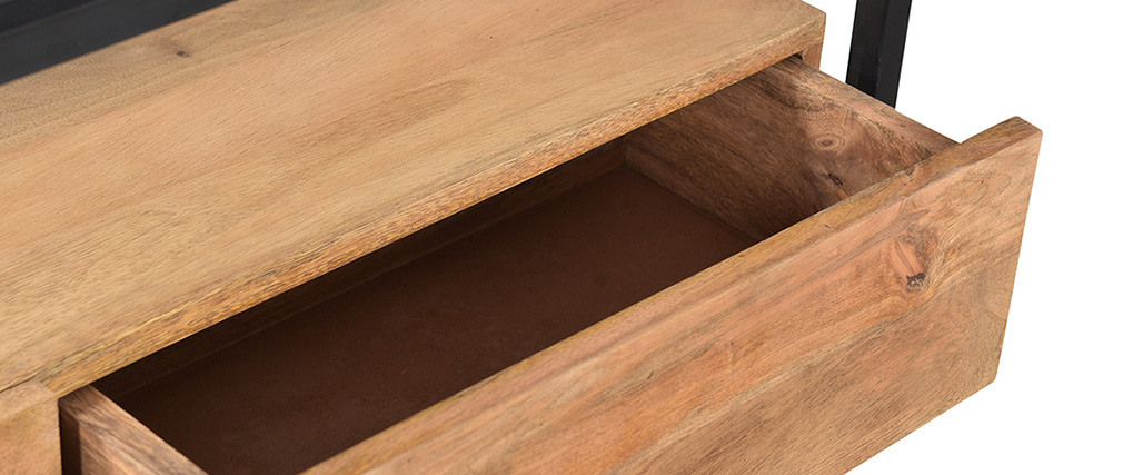 Console avec plateau verre et tiroirs en manguier massif L100 cm SITA