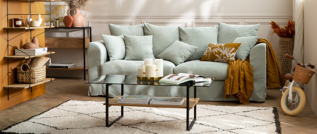 Console avec plateau verre et tiroirs en manguier massif L100 cm SITA