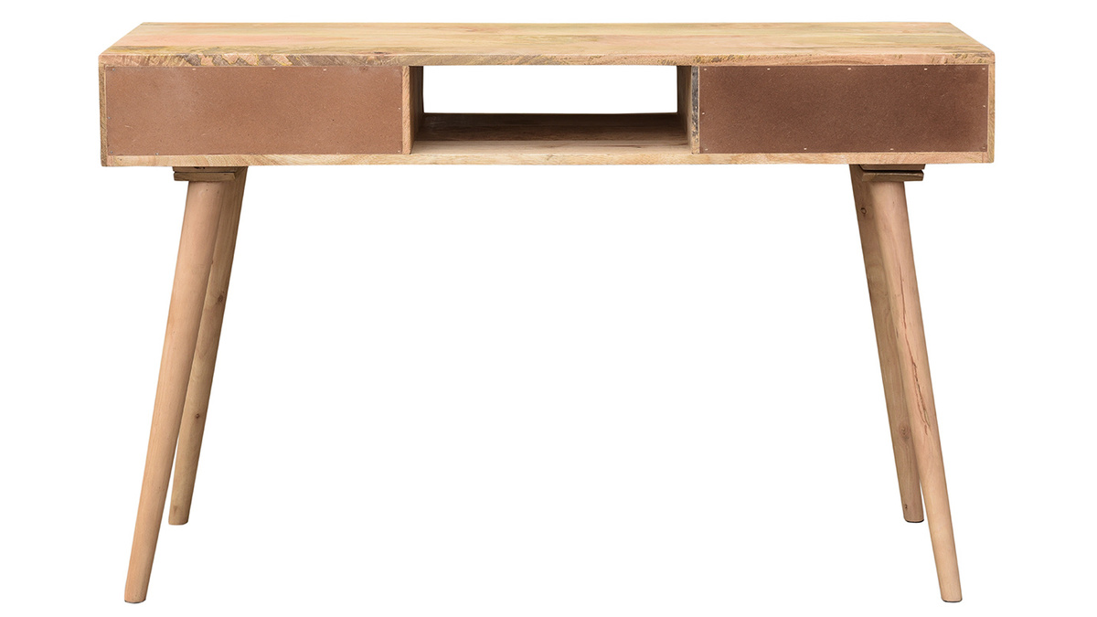 Console avec rangements 2 tiroirs en bois manguier massif, gris fonc et dor L120 cm WALTER