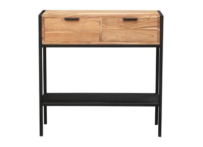 Console avec rangements 2 tiroirs en bois massif et métal noir L80 cm ARTHUS