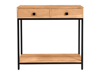 Console avec rangements 2 tiroirs en bois massif et métal noir L80 cm AXELLE