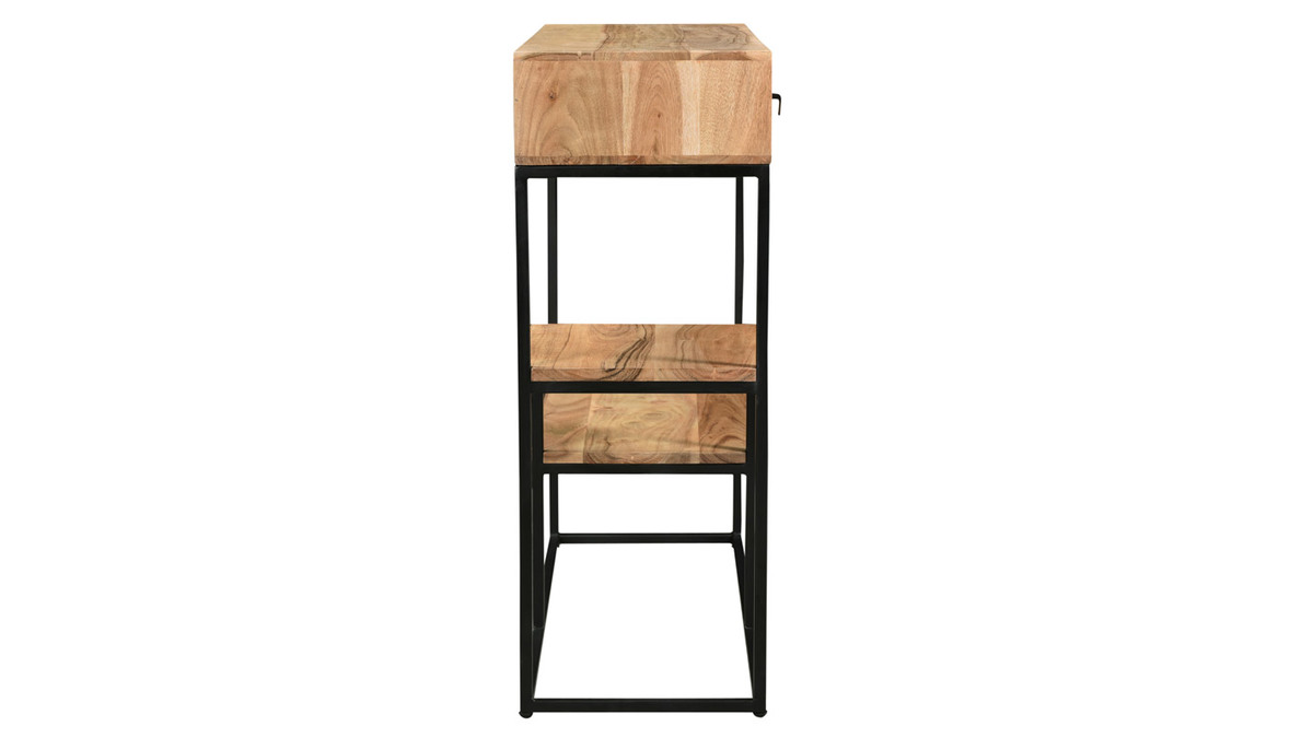 Console avec rangements 2 tiroirs en bois massif et mtal noir L80 cm GRENELLE