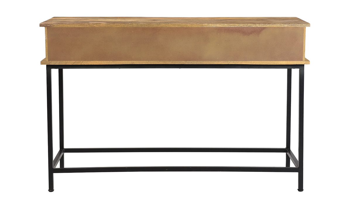 Console avec rangements 3 tiroirs en bois manguier massif et mtal noir 3 tiroirs  L120 cm AROK