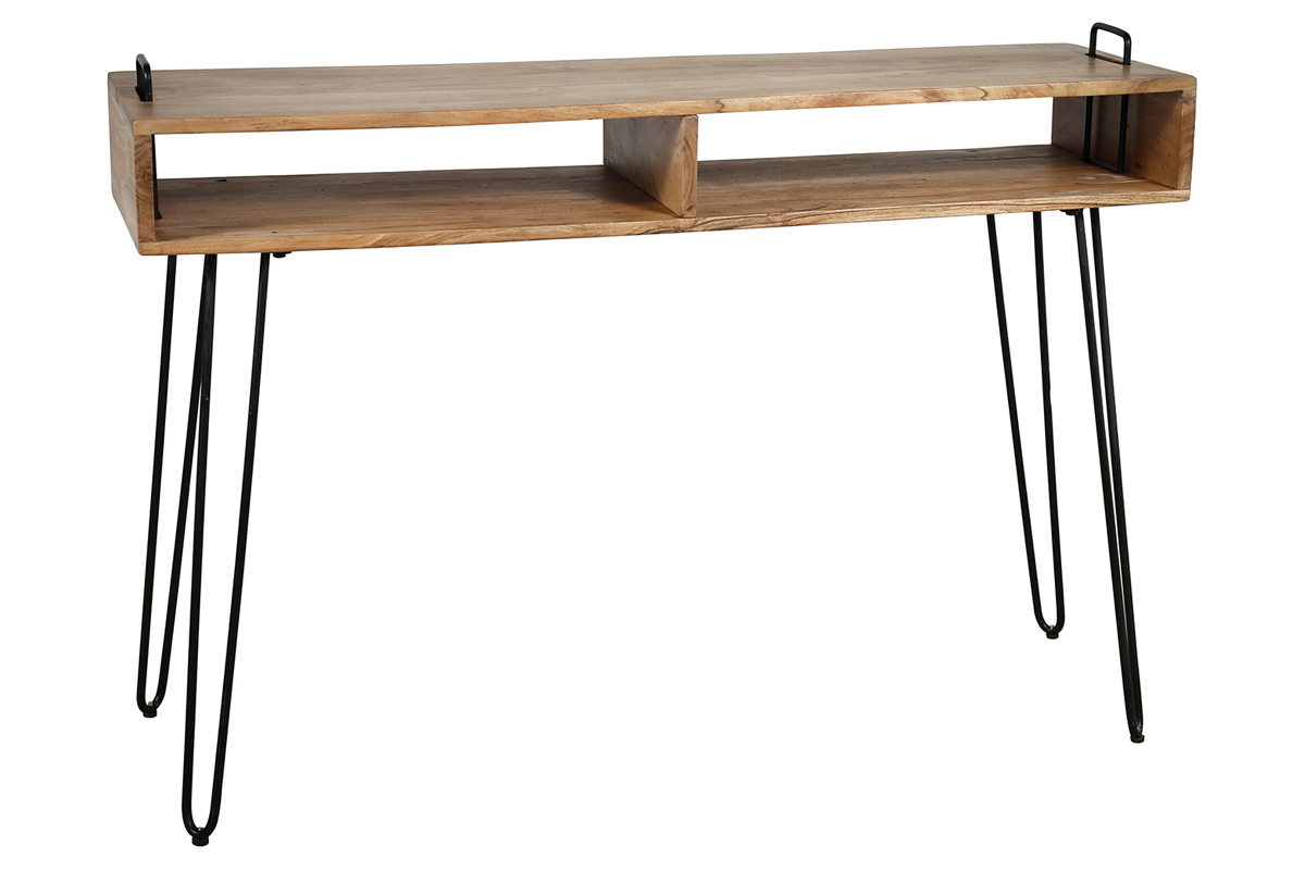Console avec rangements en bois d'acacia et m�tal noir ALVIN