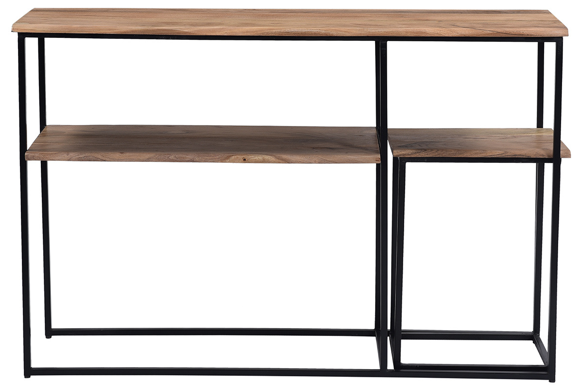 Console avec sellette en acacia massif et mtal noir LOCK