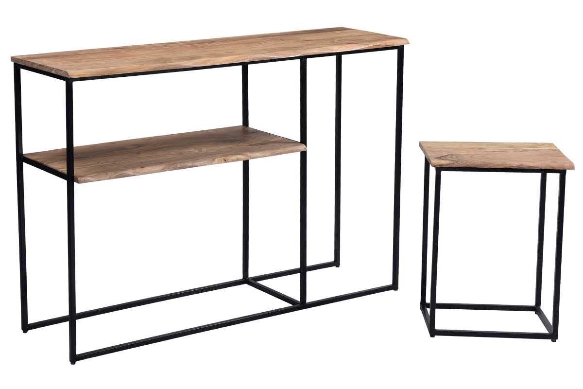 Console avec sellette en acacia massif et mtal noir LOCK