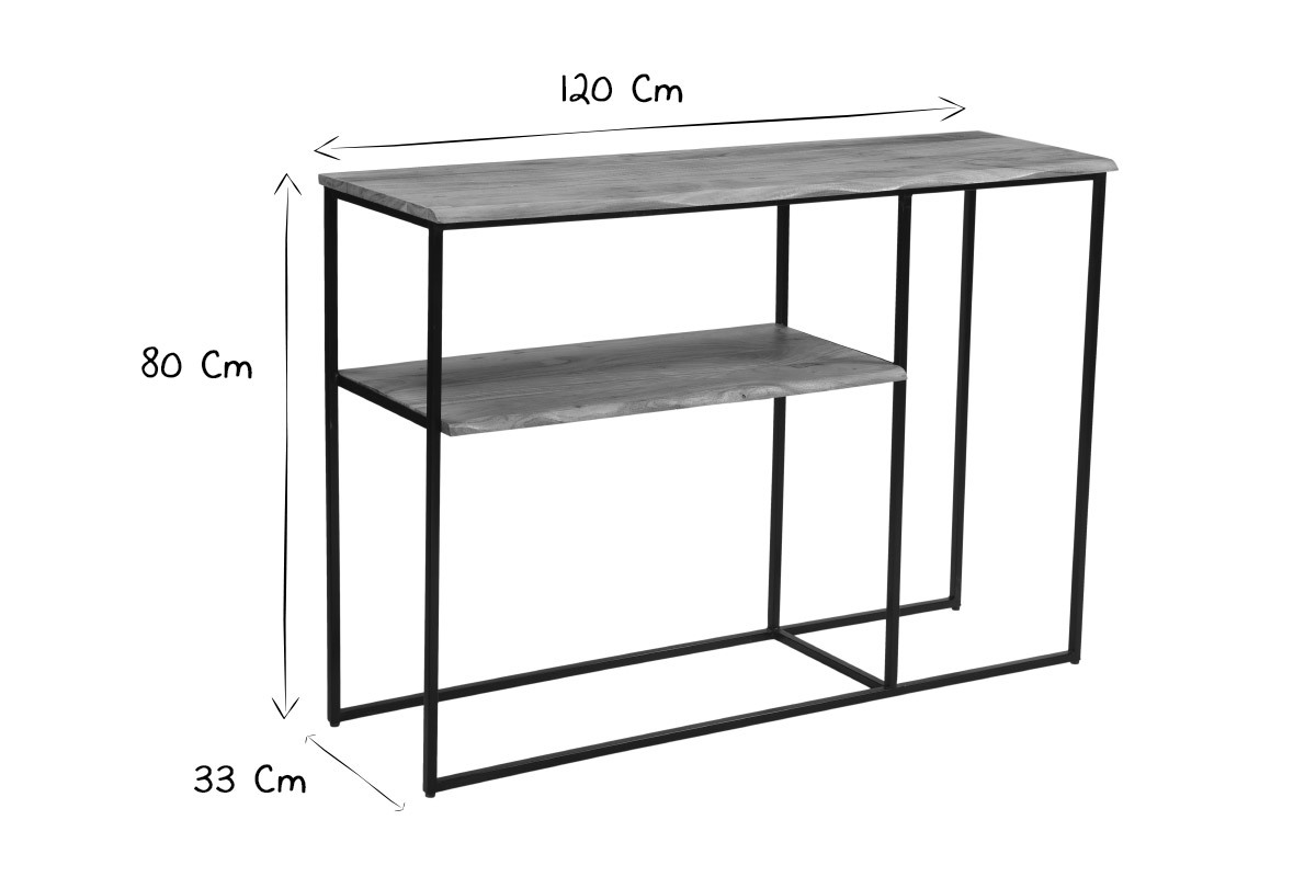 Console avec sellette en acacia massif et mtal noir LOCK