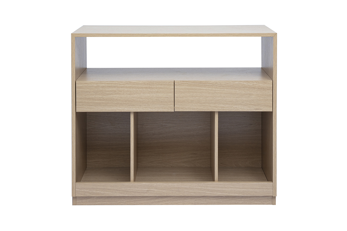 Console avec tiroirs finition bois clair ch�ne L100 cm RUBINA