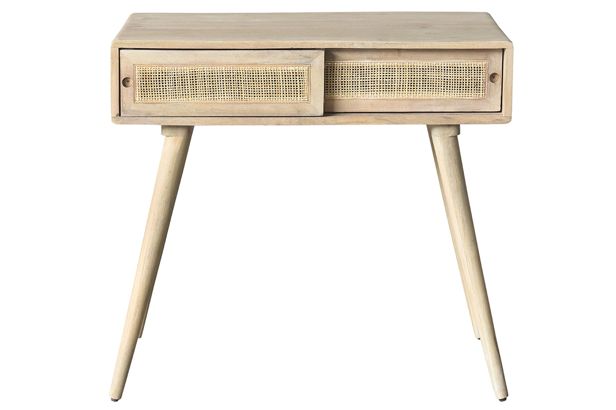 Console bois manguier massif et cannage de rotin L80 cm ACANGE