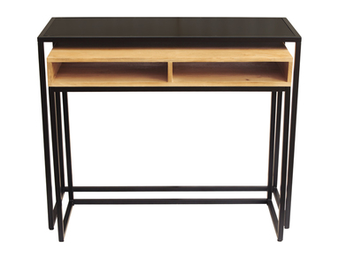 Console bureau d'appoint avec rangements casiers en bois manguier massif et métal noir L100 cm YPKA