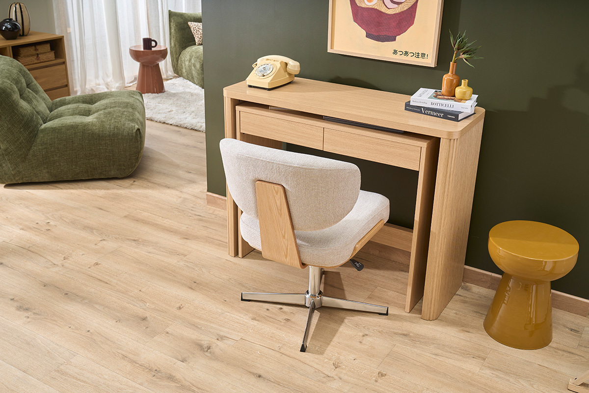 Console bureau d'appoint avec tiroirs finition bois clair ch�ne L110 cm ENOLA