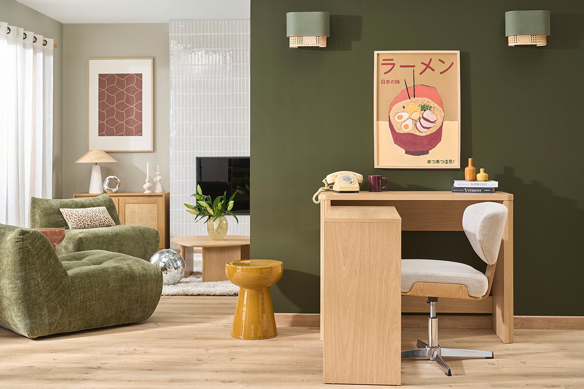 Console bureau d'appoint avec tiroirs finition bois clair ch�ne L110 cm ENOLA