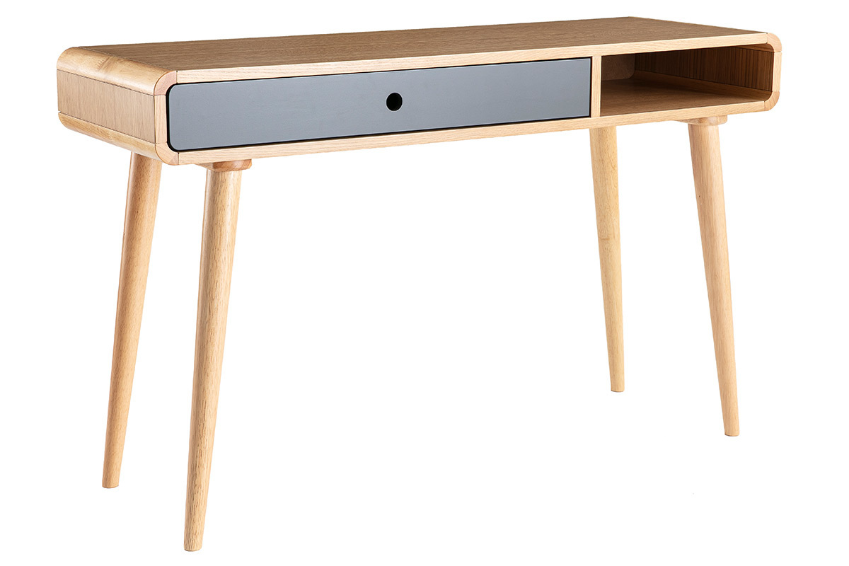 Console-bureau scandinave gris et bois chne 1 tiroir L120 cm COPENHAGUE