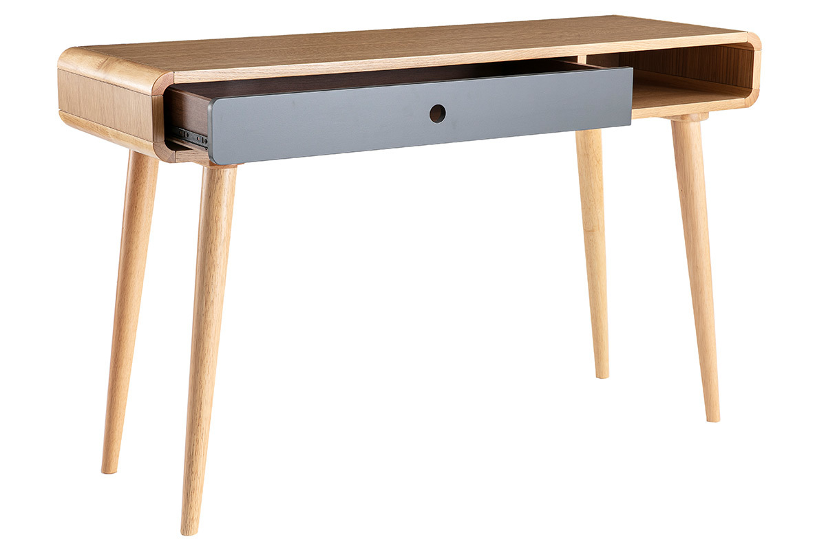 Console-bureau scandinave gris et bois chne 1 tiroir L120 cm COPENHAGUE