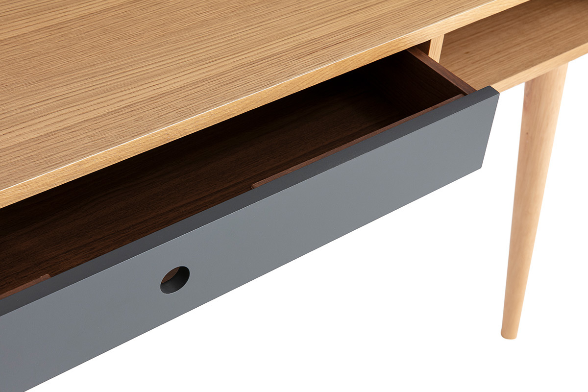 Console-bureau scandinave gris et bois chne 1 tiroir L120 cm COPENHAGUE