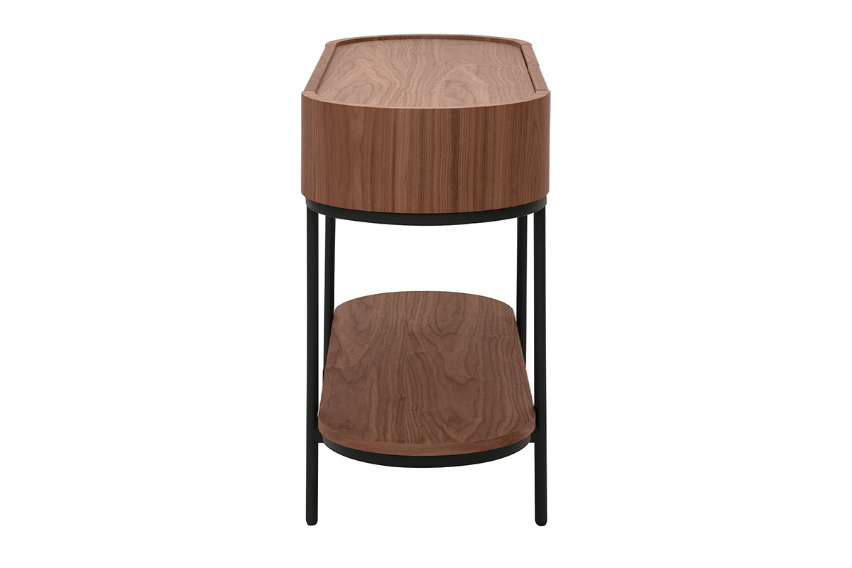 Console design avec tiroirs en bois fonc noyer et mtal noir L110 cm SKYE