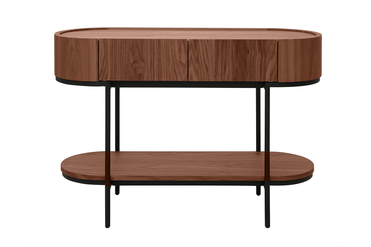 Console design avec tiroirs en bois fonc noyer et mtal noir L110 cm SKYE