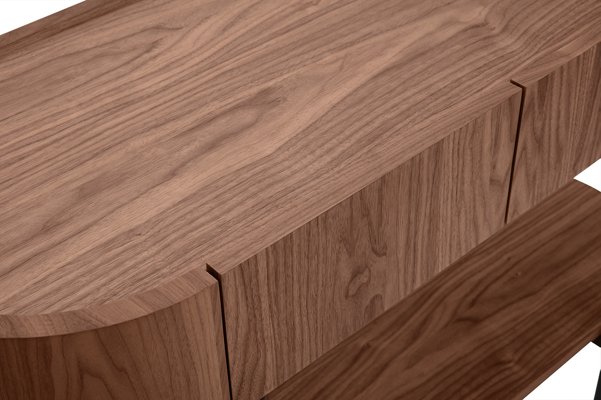 Console design avec tiroirs en bois fonc noyer et mtal noir L110 cm SKYE