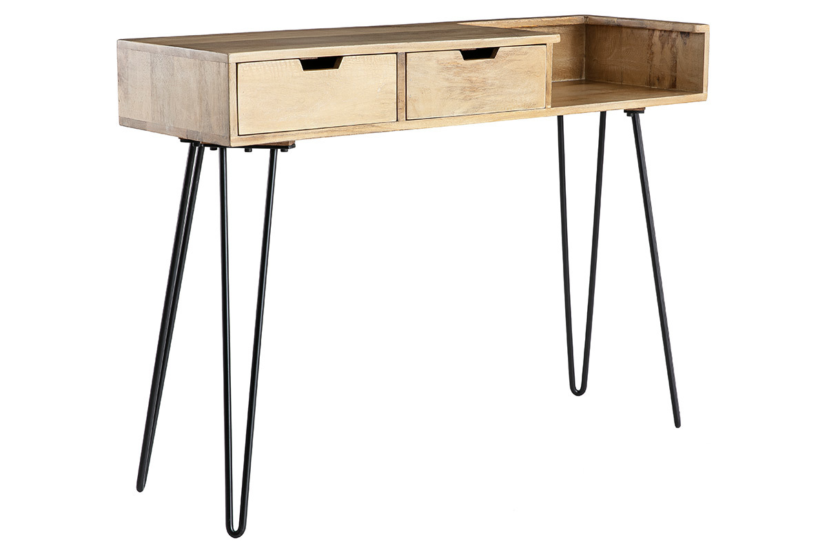 Console design en manguier massif et m�tal noir L110 cm VIBES