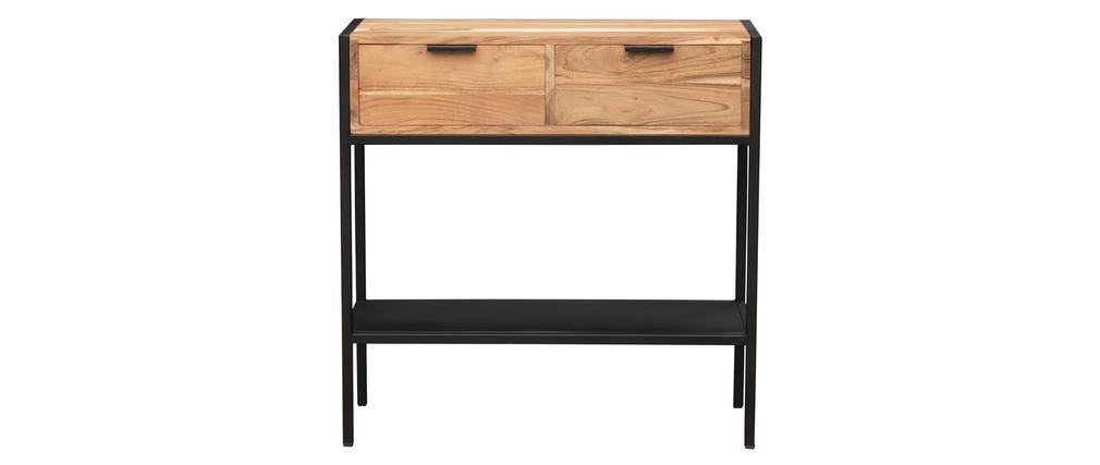 Console en acacia et m�tal noir 2 tiroirs ARTHUS