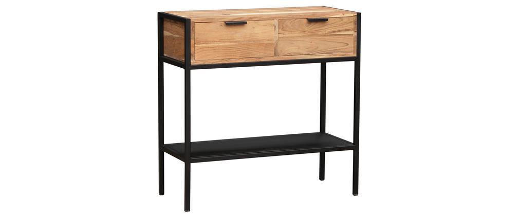 Console en acacia et m�tal noir 2 tiroirs ARTHUS