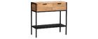 Console en acacia et m&eacute;tal noir 2 tiroirs ARTHUS
