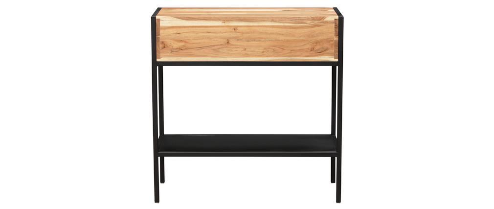 Console en acacia et m�tal noir 2 tiroirs ARTHUS