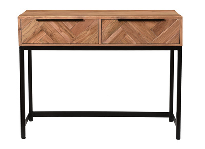Console en acacia et m&eacute;tal noir 2 tiroirs STICK