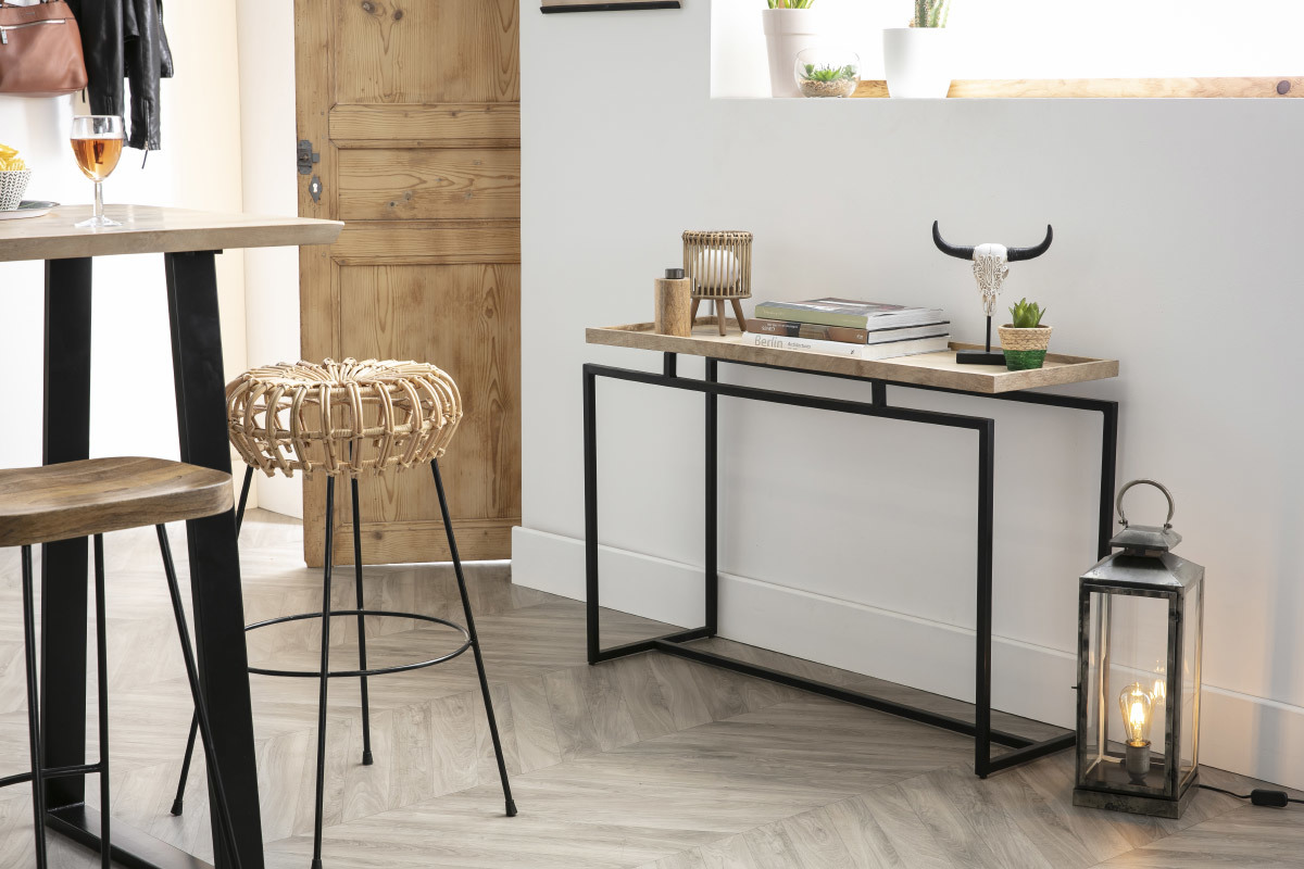 Console en bois manguier massif et mtal noir L110 cm FRAME