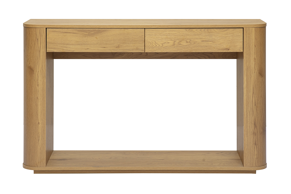 Console finition bois clair ch�ne 2 tiroirs L120 cm NEGAN