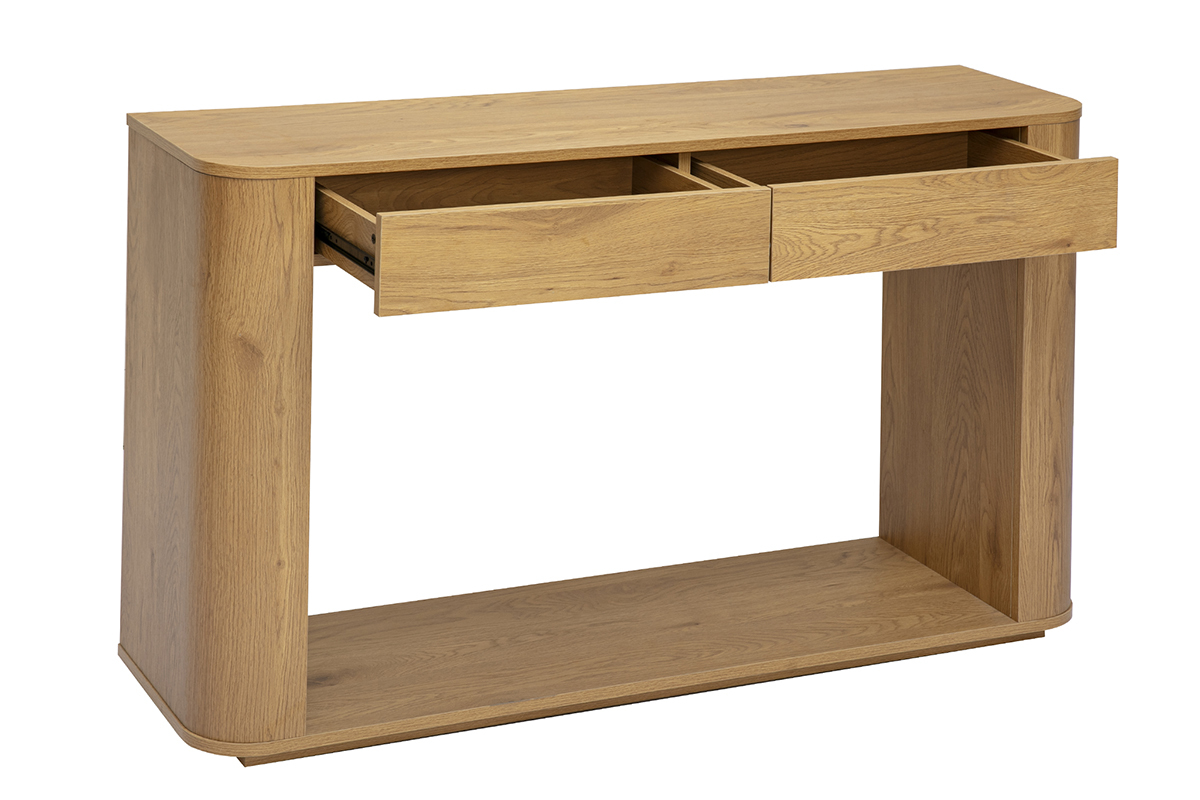 Console finition bois clair ch�ne 2 tiroirs L120 cm NEGAN