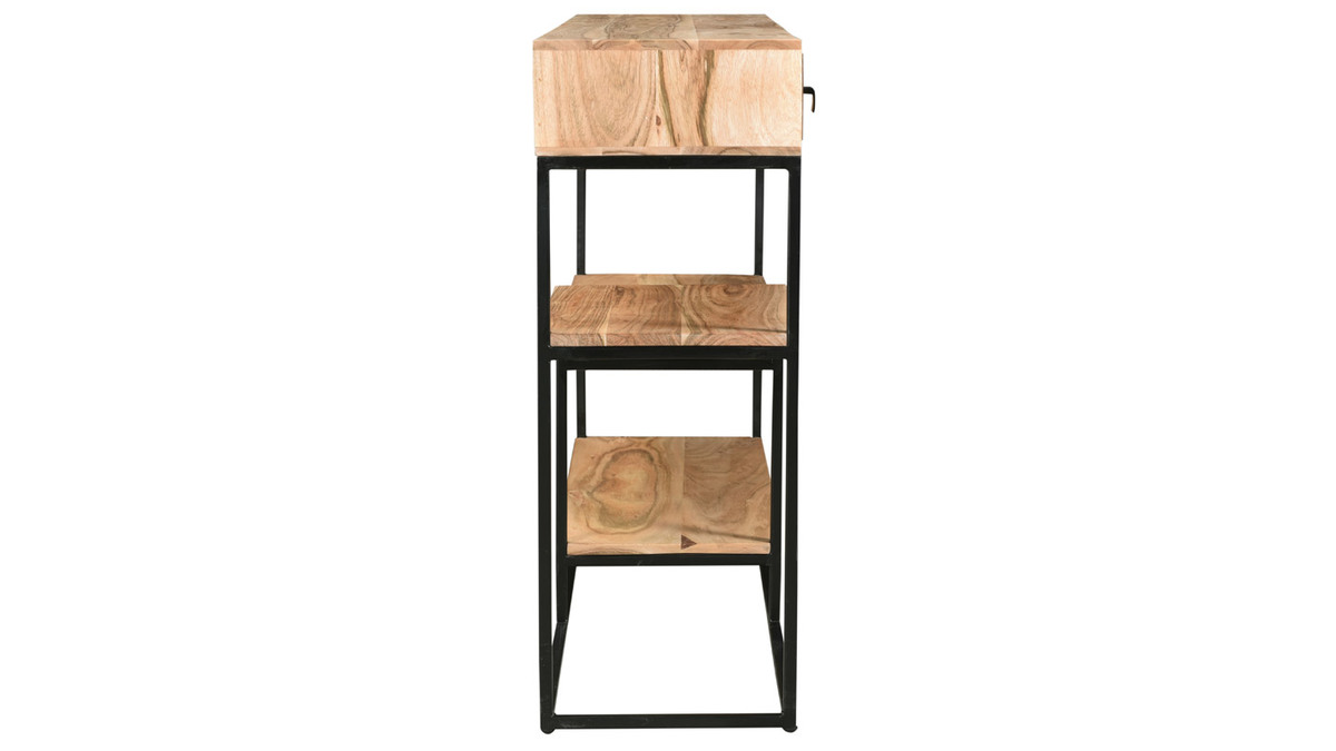 Console industrielle avec rangements 4 tiroirs en bois massif et mtal noir L115 cm GRENELLE