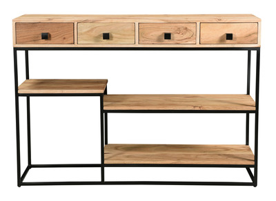 Console industrielle avec rangements 4 tiroirs en bois massif et métal noir L115 cm GRENELLE