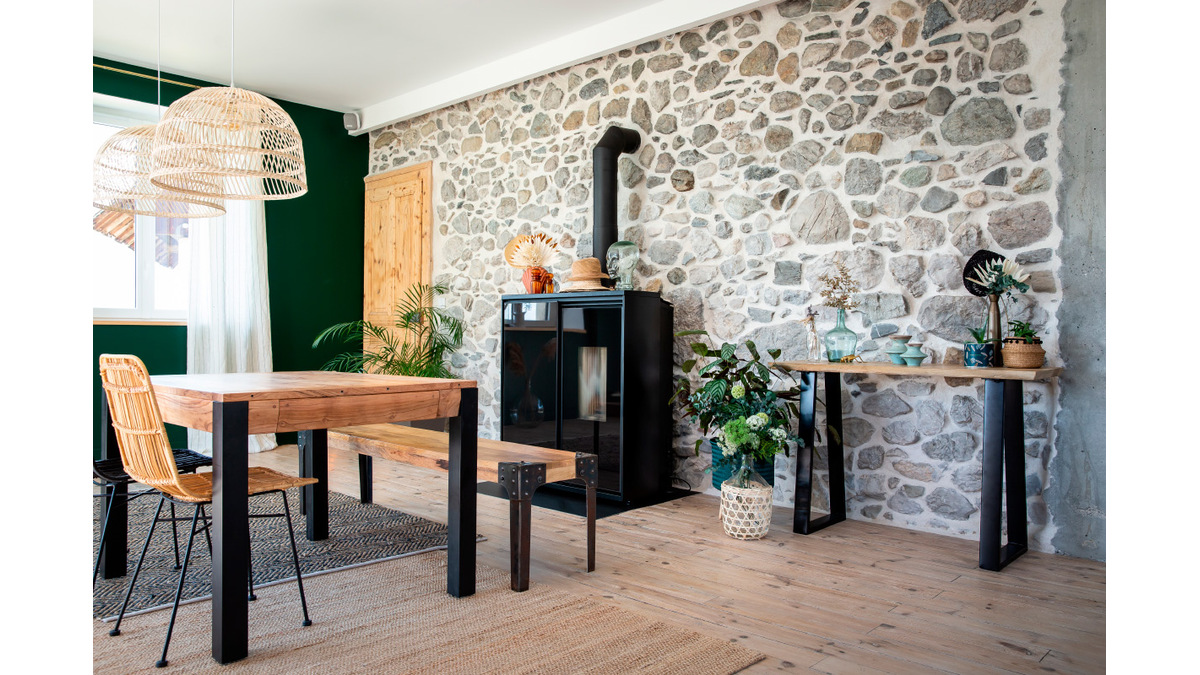Console industrielle en bois clair manguier massif et mtal noir L120 cm VIJAY