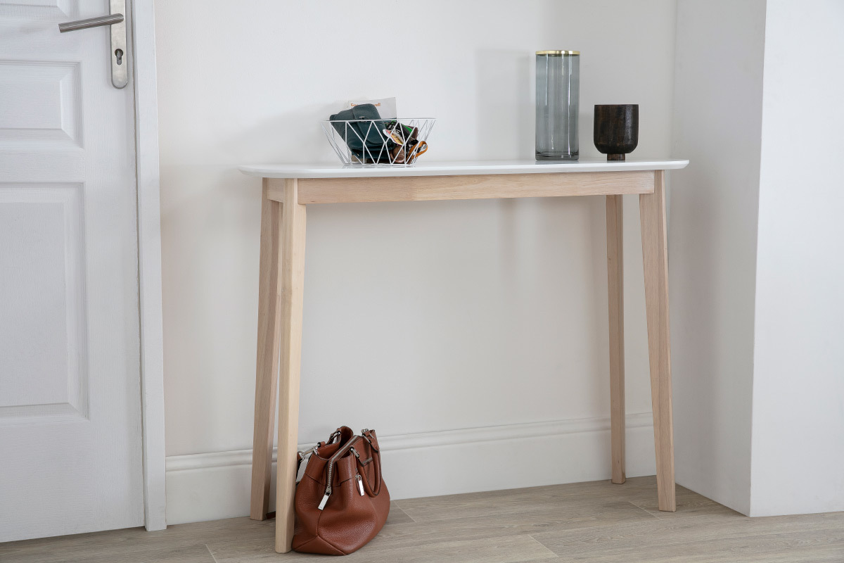 Console scandinave blanc et bois clair LEENA
