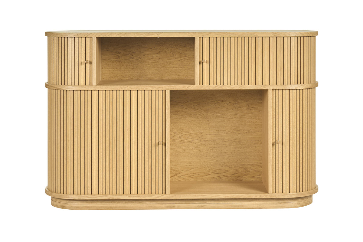 Console vintage en bois clair ch�ne avec portes coulissantes L120 cm EPIC