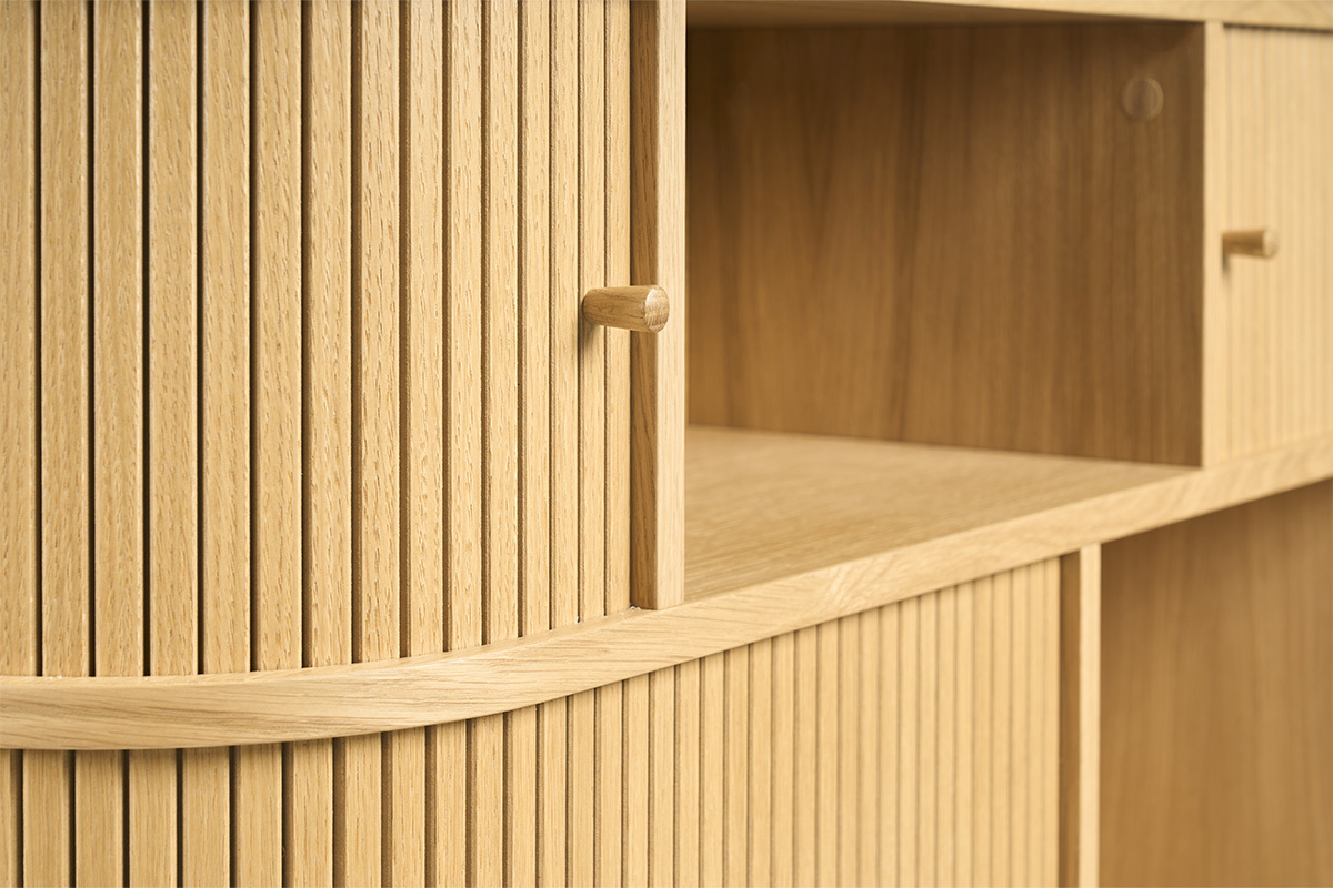 Console vintage en bois clair ch�ne avec portes coulissantes L120 cm EPIC