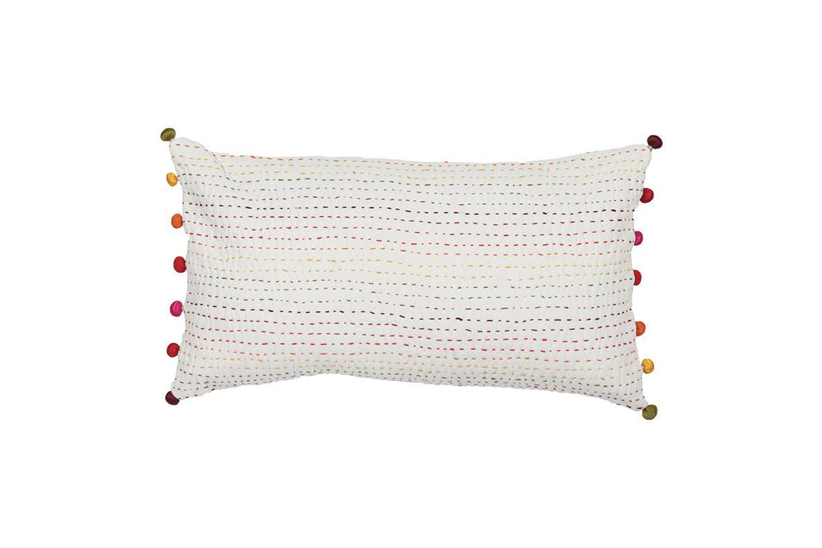 Coussin en coton avec pompons multicolores 30 x 50 cm FILEA