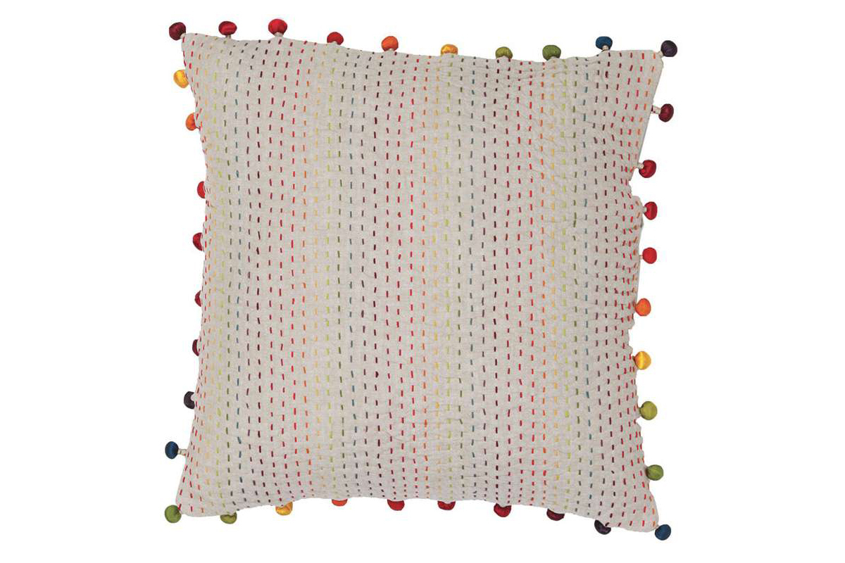 Coussin en coton avec pompons multicolores 45 x 45 cm FILEA