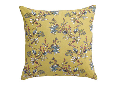 Coussin imprimé fleurs jaune curry 60 x 60 cm GILIA - Coussin imprimé fleurs jaune curry 60 x 60 cm GILIA