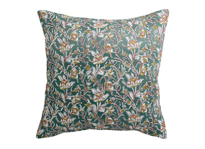 Coussin imprim&eacute; fleurs vert 45 x 45 cm AQUARELLE